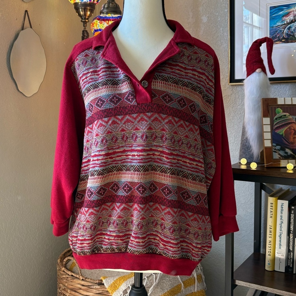Vintage Lady Graff Fair Isle Half-Button Pullover‎ - Large